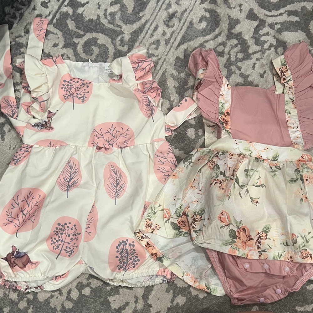 Floral and Leaf Print Baby Romper Set